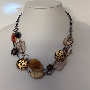 Chunky Leopard Beaded Statement Necklace Multi Tone Browns Fashion Jewelry